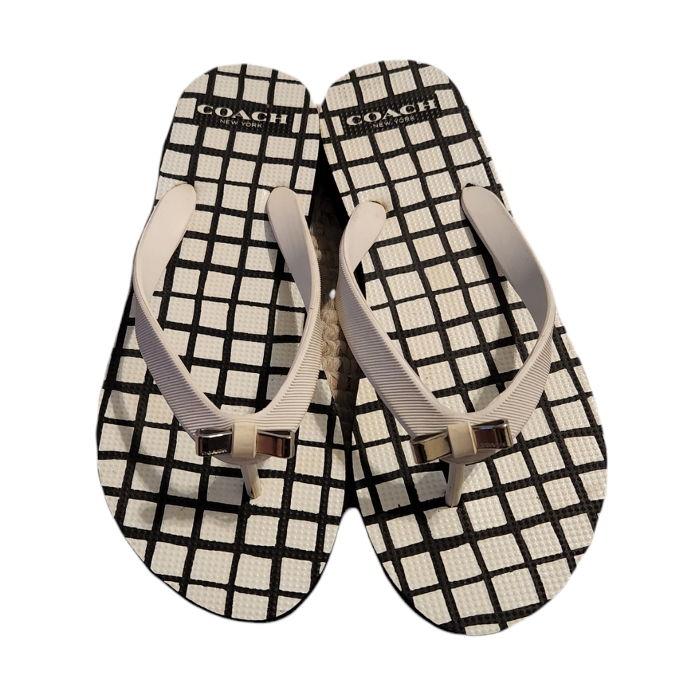 Coach Black White Bow Flip Flops